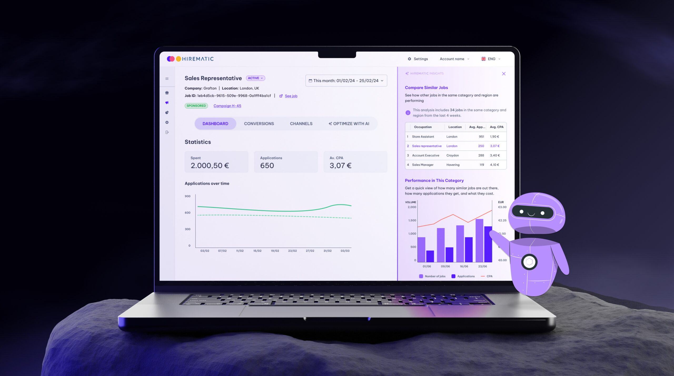 Device displaying Hirematic app