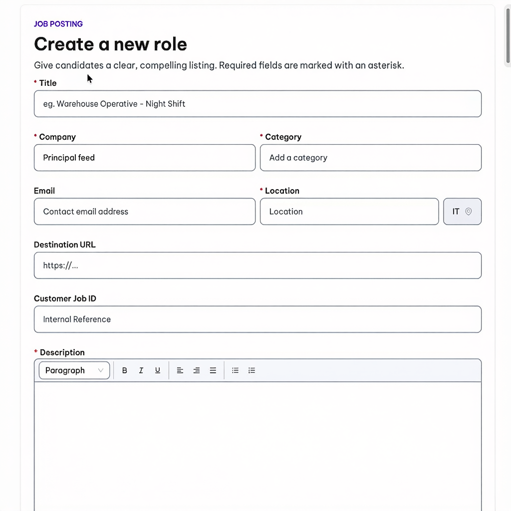 Screenshot of creating a job in Hirematic's mini ATS